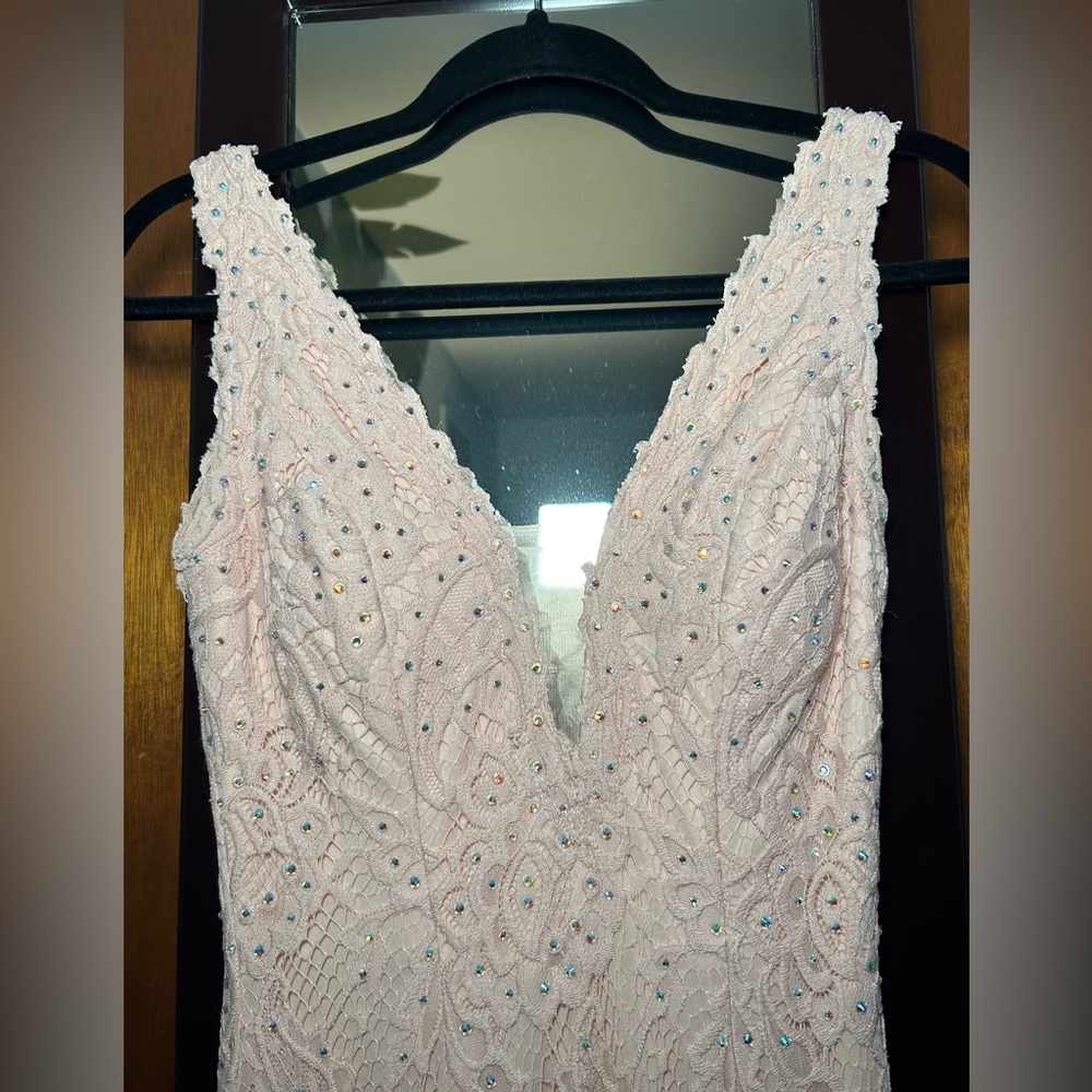 Pink Swarovski crystal lace prom dress